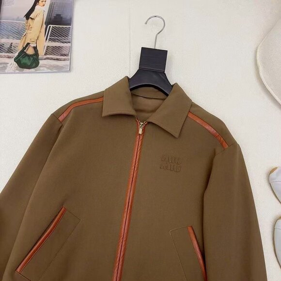 Miu Miu Brown Leather-Patch Collar Jacket | Retro Preppy Short Jacket, Size S - Picture 3 of 9